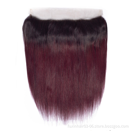 Wholesale Factory 1B 99J bundle With Closure Straight Hair Weave Cuticle Aligned Hair With Frontal
